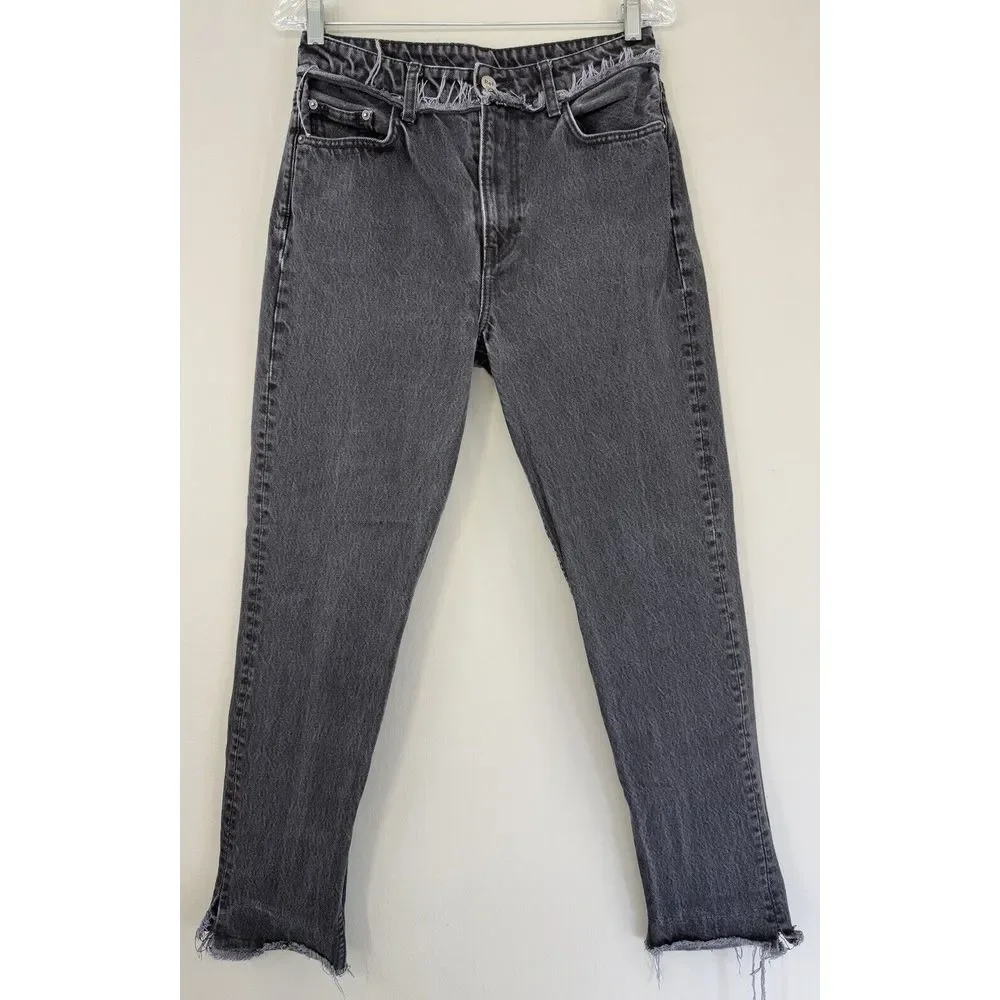 Reformation Crop Cigarette Euphrates Raw Hem Frayed Charcoal Black - Picture 3 of 16